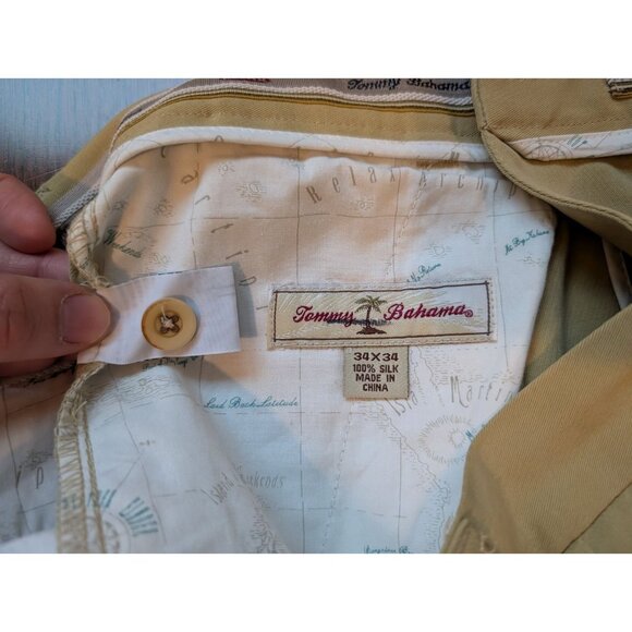 Tommy Bahama Dress Pants Men's 34x30 Beige 100% Silk Pleated Front Resort Beach - Picture 7 of 8